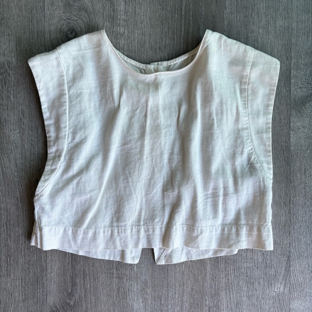 Women’s White Linen Crop Capped Tank Top